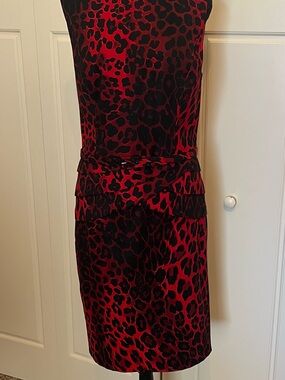 Cache Dress Red and Black Animal Print Sz 12
